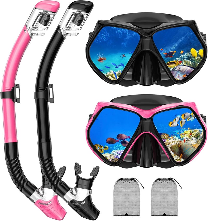 For Shine Snorkeling Gear for Adults, Snorkel Set Scuba Diving mask Dry-Top, Adult Swimming Goggles w/Nose Cover, HD Tempered Glass Panoramic Anti-Leak Anti-Fog, Travel Snorkeling Packages - Image 1